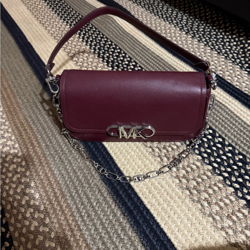 Michael Kors Burgundy Shoulder Bag with Silver Accents